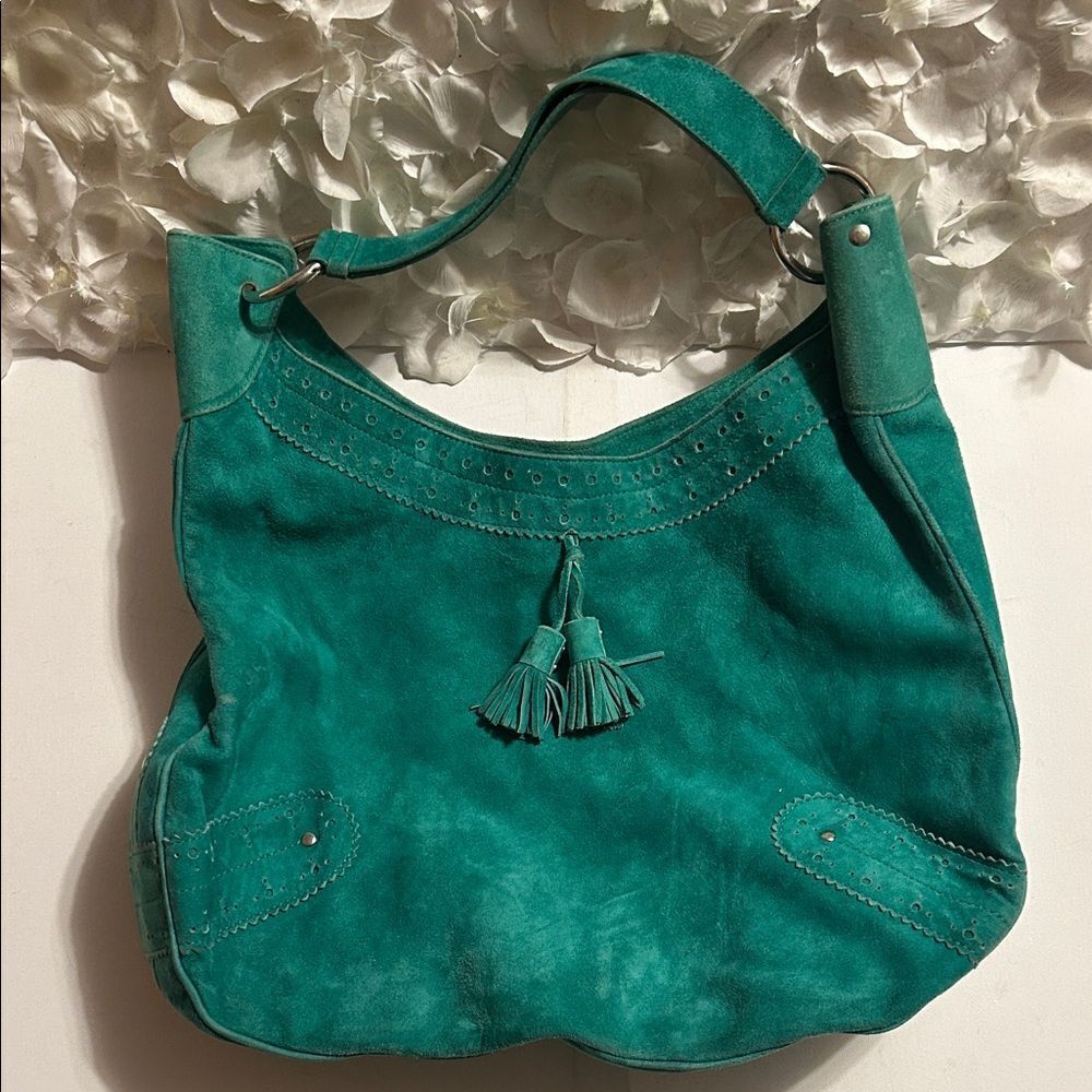 Burberry Teal Suede Hobo Bag